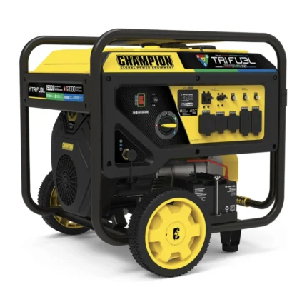 Champion 12000 Watt Tri Fuel Generator with open frame steel design